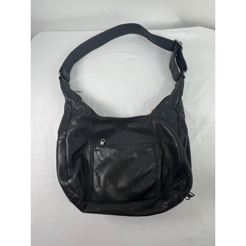 Coronado Leather Black Shoulder Bag With Adjustable Strap & Multiple Compartment